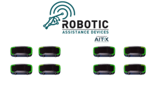 Illustration of 8 RAD ROSA 3.0 security robots in simulated autonomous response mode. RAD has signed a new dealer and expects a large order for the ROSA devices.