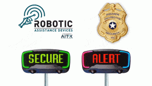 Illustration of 2 RAD ROSA 3.0 security robots in simulated autonomous response mode. RAD has received an order for 2 ROSA devices from Premier Protective Security.