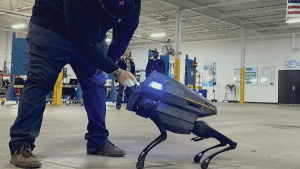 The latest security device to hit the market has four legs and stands about a foot off the ground - kind of like a dog.
