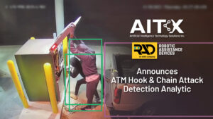 Simulation of a RAD ROSA security device detecting an ongoing ATM attack, immediately notifying authorities.