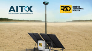 Artist's depiction of a RAD RIO 360 solar tower positioned in a desolate, remote area.