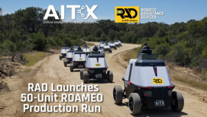 Artist’s depiction of multiple RAD ROAMEO Gen 4 units on autonomous patrol in a remote environment.