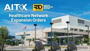 Artist’s depiction of 3 RAD RIO Mini units deployed at a healthcare facility, supporting expanded security coverage across a growing national medical network.