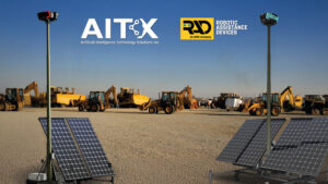 Artist’s depiction of a RAD RIO Mini and RIO 360 securing a heavy equipment storage yard.